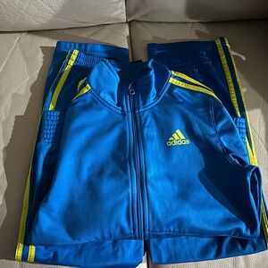 Blue and Neon Yellow Kids Adidas Set 10/12 Medium